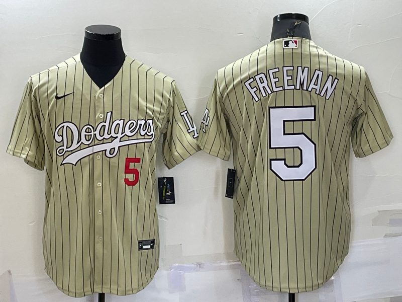 Men's Los Angeles Dodgers #5 Freddie Freeman Cream Cool Base Stitched Jersey Men's Los Angeles Dodgers #5 Freddie Freeman Cream Cool Base Stitched Jersey