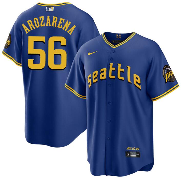 Men's Seattle Mariners #56 Randy Arozarena Royal City Connect Cool Base Stitched Baseball Jersey Men's Seattle Mariners #56 Randy Arozarena Royal City Connect Cool Base Stitched Baseball Jersey