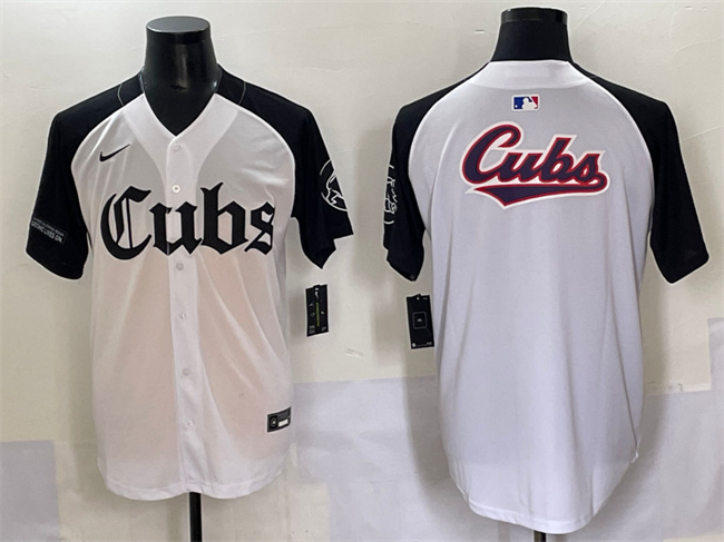 Men's Chicago Cubs Team Big Logo White/Black 'Gothic North Side Edition' Vapor Premier Limited Stitched Baseball Jersey Men's Chicago Cubs Team Big Logo White/Black 'Gothic North Side Edition' Vapor Premier Limited Stitched Baseball Jersey