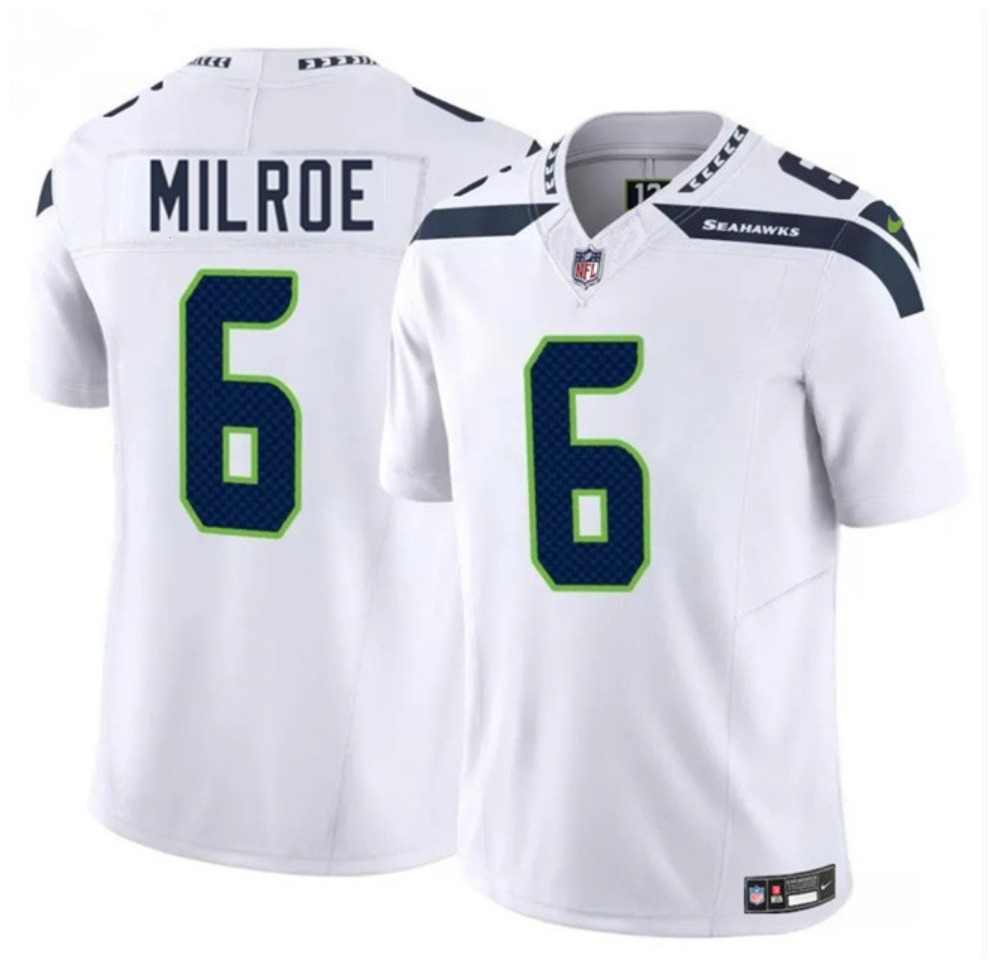 Men's Seattle Seahawks #6 Jalen Milroe White 2025 Draft F.U.S.E. Vapor Untouchable Limited Stitched Football Jersey Men's Seattle Seahawks #6 Jalen Milroe White 2025 Draft F.U.S.E. Vapor Untouchable Limited Stitched Football Jersey