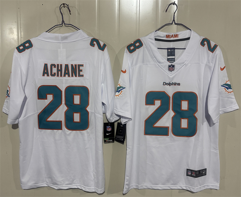 Men's Miami Dolphins #28 De’Von Achane White 2026 Vapor Limited Stitched Football Jersey