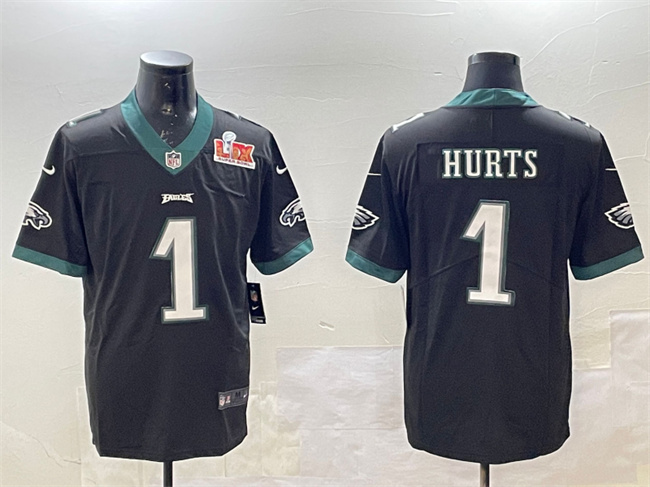 Men's Philadelphia Eagles #1 Jalen Hurts Black 2025 Super Bowl LIX Patch Vapor Untouchable Limited Stitched Football Jersey Men's Philadelphia Eagles #1 Jalen Hurts Black 2025 Super Bowl LIX Patch Vapor Untouchable Limited Stitched Football Jersey