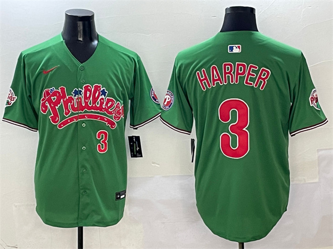 Men's Philadelphia Phillies #3 Bryce Harper Green Phanatic Limited Stitched Jersey Men's Philadelphia Phillies #3 Bryce Harper Green Phanatic Limited Stitched Jersey