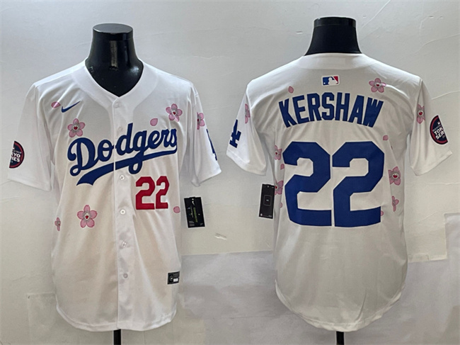 Men's Los Angeles Dodgers #22 Clayton Kershaw White 2025 Tokyo Series Limited Stitched Baseball Jersey Men's Los Angeles Dodgers #22 Clayton Kershaw White 2025 Tokyo Series Limited Stitched Baseball Jersey