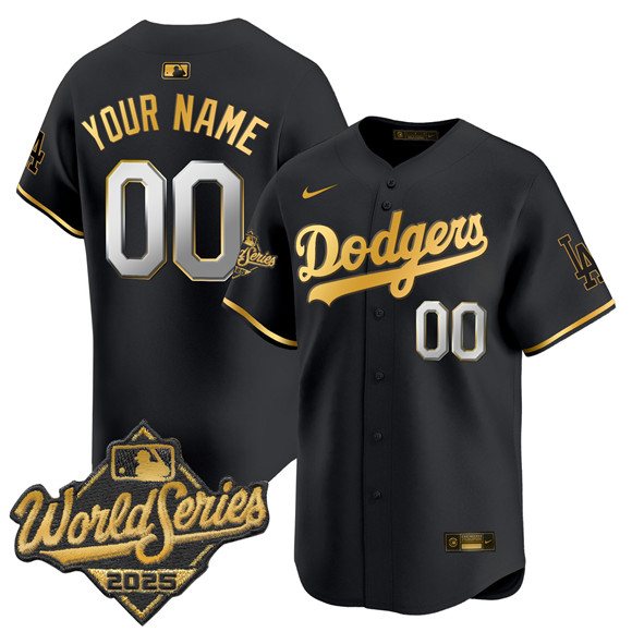 Men's Los Angeles Dodgers ACTIVE PLAYER Custom Black Gold 2025 World Series Gold Trim Vapor Premier Limited Stitched Baseball Jersey
