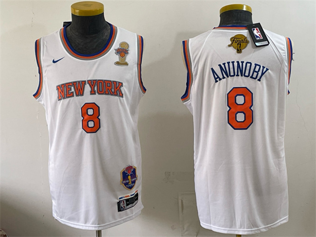 Men's New Yok Knicks #8 OG Anunoby White 2026 Finals Champions Patch Stitched Jersey Men's New Yok Knicks #8 OG Anunoby White 2026 Finals Champions Patch Stitched Jersey