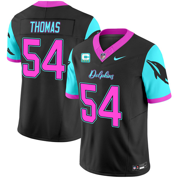 Men's Miami Dolphins #54 Zach Thomas Black F.U.S.E. With 4-star C Patch 