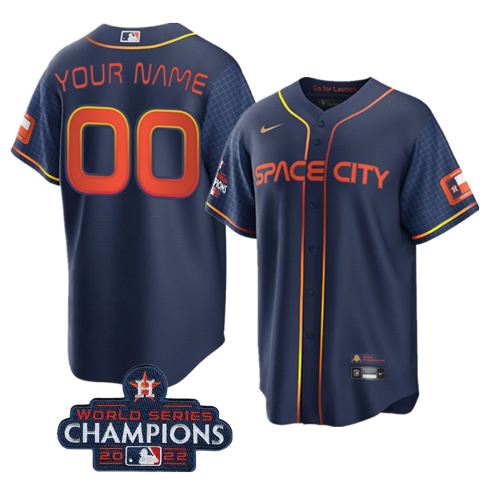 Men's Houston Astros Customized Navy 2022 World Series Champions City Connect Cool Base Stitched Baseball Jersey Men's Houston Astros Customized Navy 2022 World Series Champions City Connect Cool Base Stitched Baseball Jersey