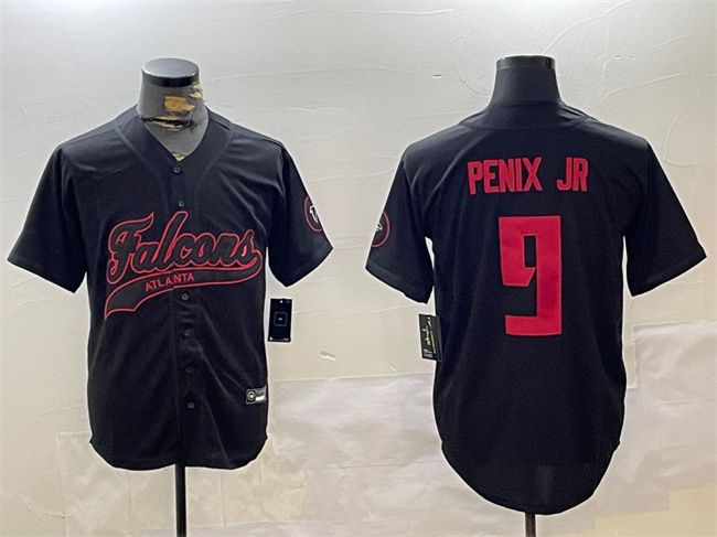 Men's Atlanta Falcons #18 Michael Penix Jr. Black With Patch Cool Base Stitched Baseball Jersey
