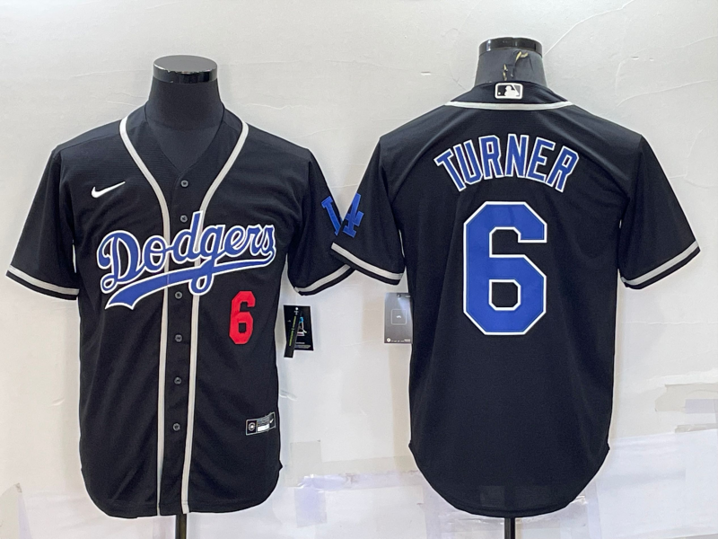 Men's Los Angeles Dodgers #6 Trea Turner Black Cool Base Stitched Baseball Jersey Men's Los Angeles Dodgers #6 Trea Turner Black Cool Base Stitched Baseball Jersey