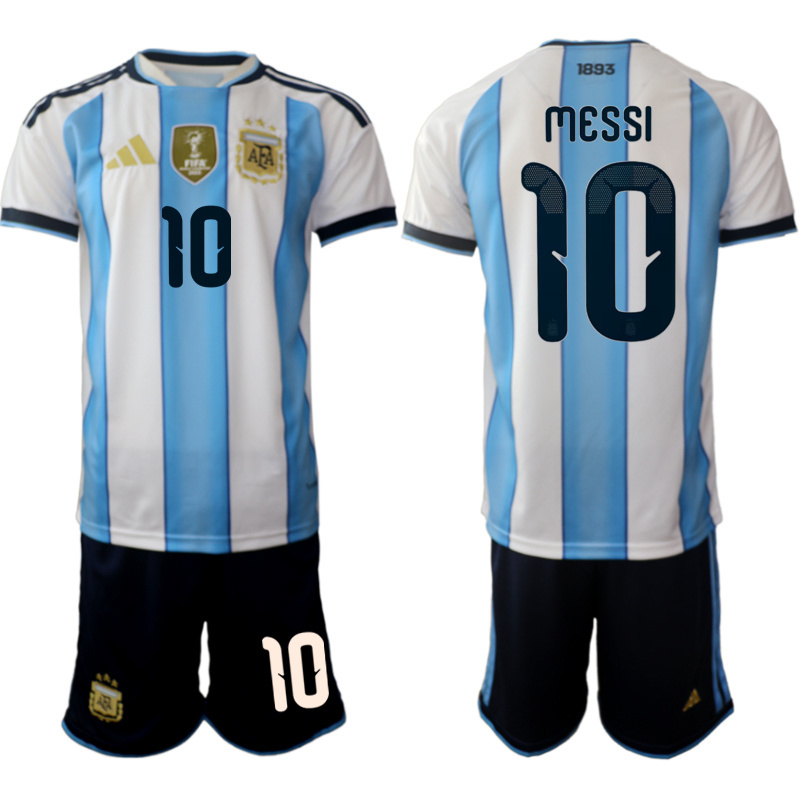 Men's Argentina #10 Lionel Messi White/Blue 2025-26 Home Soccer Jersey Suit