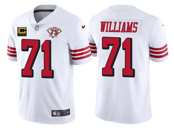 Men's San Francisco 49ers #71 Trent Williams White 75th Anniversary With C Patch Vapor Untouchable Limited Stitched Football Jersey Men's San Francisco 49ers #71 Trent Williams White 75th Anniversary With C Patch Vapor Untouchable Limited Stitched Football Jersey