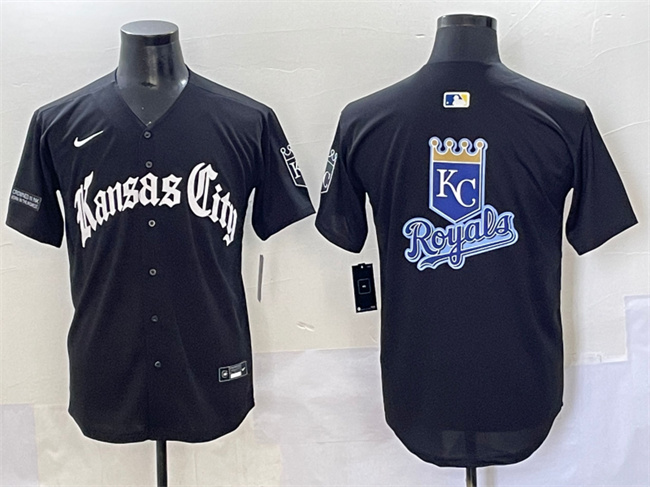 Men's Kansas City Royals Team Big Logo Black 'Gothic Crown Edition' Vapor Premier Limited Stitched Baseball Jerseyy
