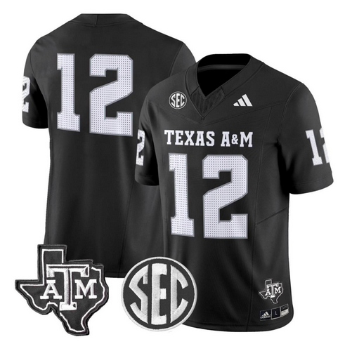 Men's Texas A&M Aggies #12 Black Alternate Premier Strategy Jersey