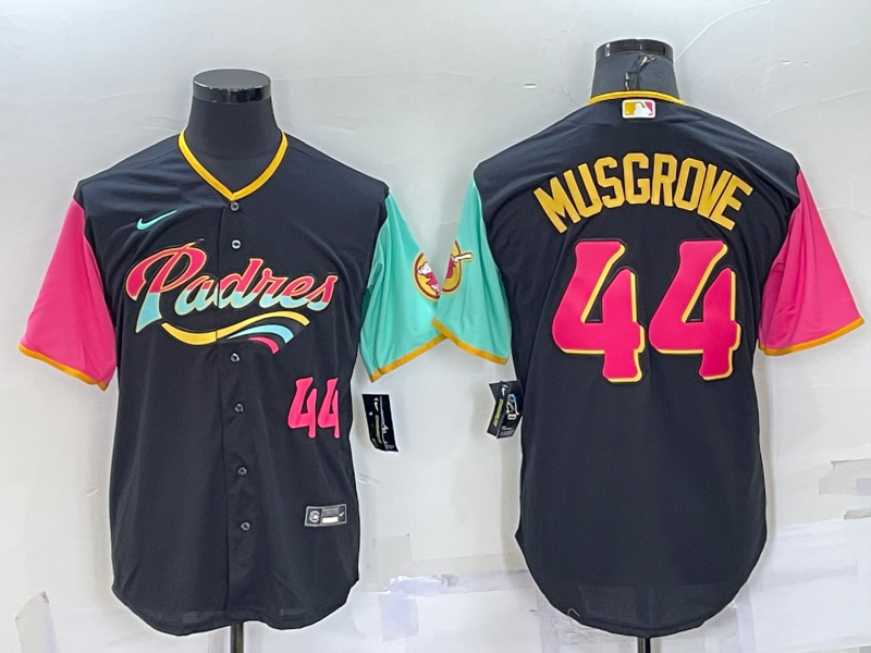 Men's San Diego Padres #44 Joe Musgrove 2022 Black City Connect Cool Base Stitched Jersey Men's San Diego Padres #44 Joe Musgrove 2022 Black City Connect Cool Base Stitched Jersey