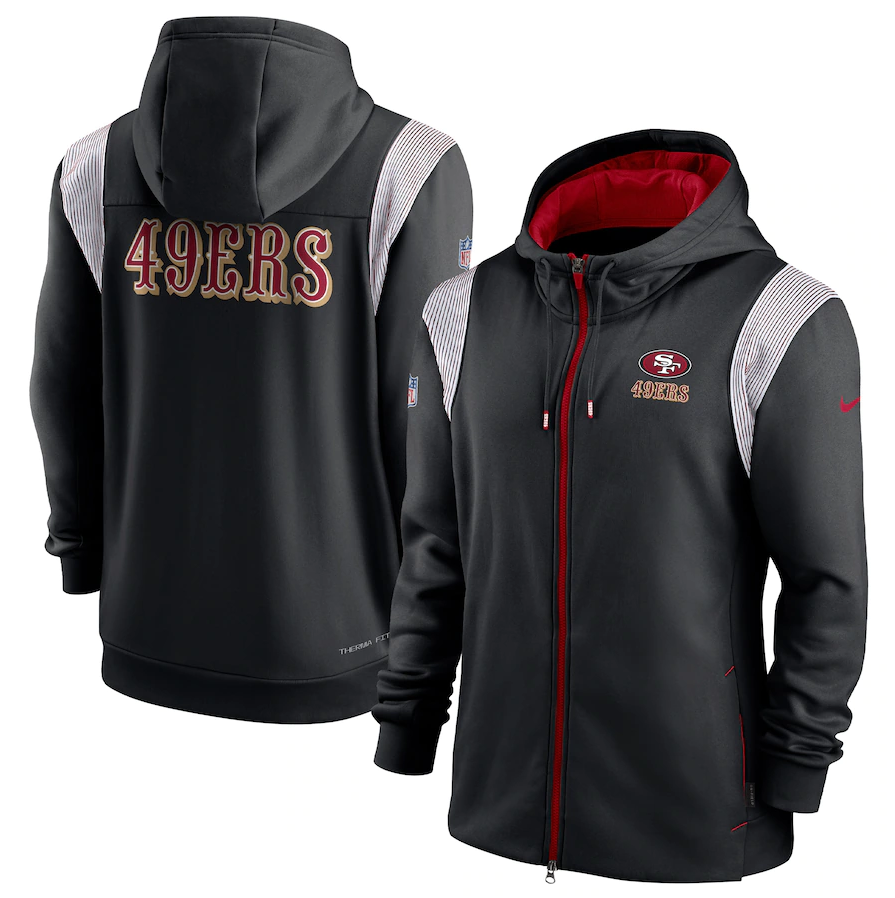 Men's San Francisco 49ers Nike Black Performance Sideline Lockup Full-Zip Hoodie