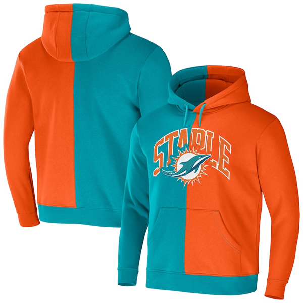 Men's Miami Dolphins Aqua/Orange Split Logo Pullover Hoodie Men's Miami Dolphins Aqua/Orange Split Logo Pullover Hoodie