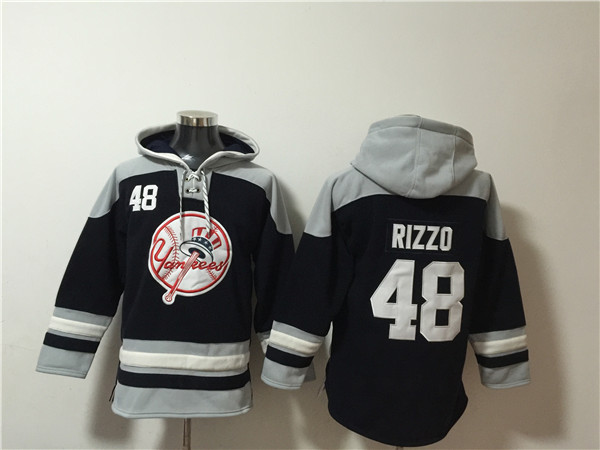 Men's New York Yankees #48 Anthony Rizzo Black/Grey Ageless Must-Have Lace-Up Pullover Hoodie Men's New York Yankees #48 Anthony Rizzo Black/Grey Ageless Must-Have Lace-Up Pullover Hoodie