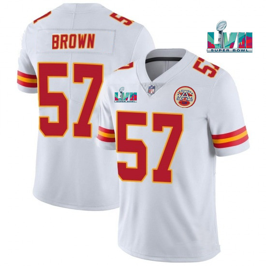 Men’s Kansas City Chiefs #57 Orlando Brown White Super Bowl LVII Patch Vapor Untouchable Limited Stitched Jersey Men’s Kansas City Chiefs #57 Orlando Brown White Super Bowl LVII Patch Vapor Untouchable Limited Stitched Jersey
