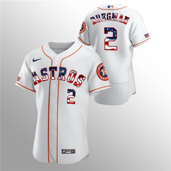 Men's Houston Astros #2 Alex Bregman White MLB 2020 Stars & Stripes Flex Base Stitched Jersey Men's Houston Astros #2 Alex Bregman White MLB 2020 Stars & Stripes Flex Base Stitched Jersey