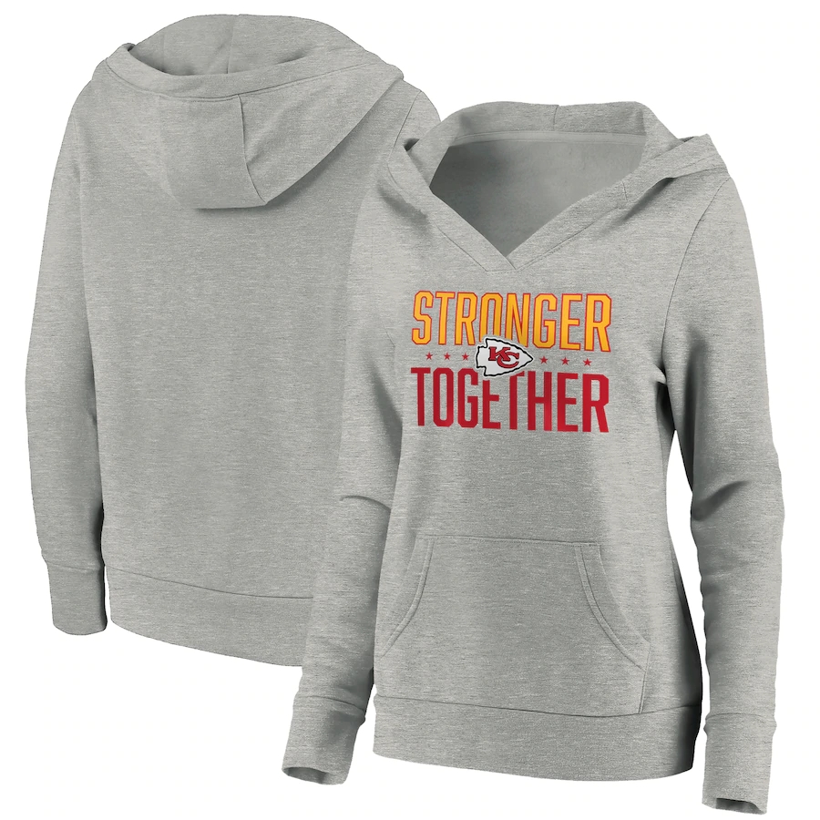 Women's Kansas City Chiefs Heather Gray Stronger Together Crossover Neck Pullover Women's Kansas City Chiefs Heather Gray Stronger Together Crossover Neck Pullover