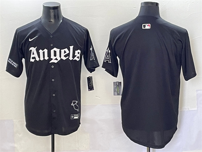 Men's Los Angeles Angels Blank Black 'Gothic Halo Edition' Vapor Limited Stitched Baseball Jersey Men's Los Angeles Angels Blank Black 'Gothic Halo Edition' Vapor Limited Stitched Baseball Jersey