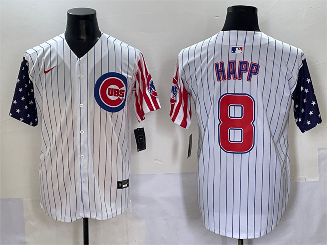 Men's Chicago Cubs #8 Ian Happ White Pinstripe 2025 Independence Day Vapor Premier Limited Stitched Baseball Jersey Men's Chicago Cubs #8 Ian Happ White Pinstripe 2025 Independence Day Vapor Premier Limited Stitched Baseball Jersey