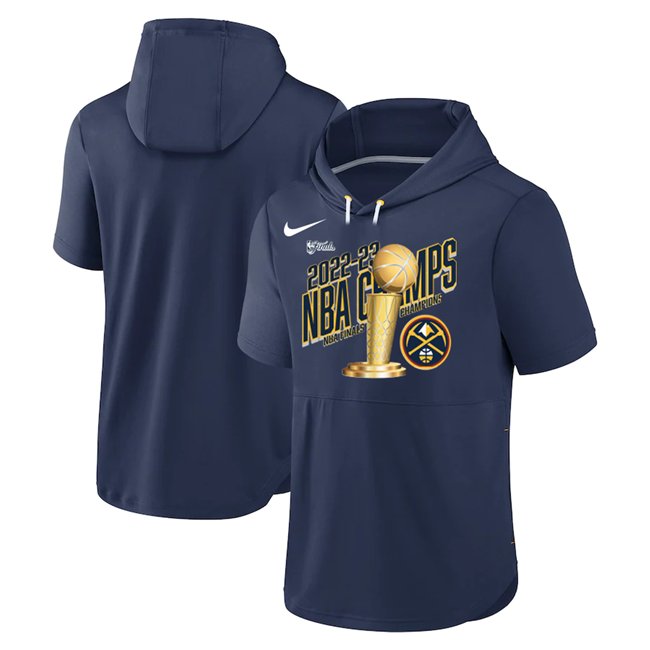 Men's Denver Nuggets Navy 2023 Champions Performance Short Sleeve Pullover Hoodie Men's Denver Nuggets Navy 2023 Champions Performance Short Sleeve Pullover Hoodie