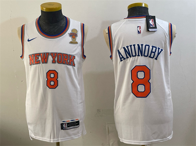 Men's New Yok Knicks #8 OG Anunoby White 2026 Finals Champions Patch Stitched Jersey Men's New Yok Knicks #8 OG Anunoby White 2026 Finals Champions Patch Stitched Jersey