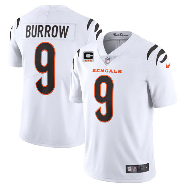 Men's Cincinnati Bengals #9 Joe Burrow 2022 White With 3-star C Patch Vapor Limited Stitched Jersey