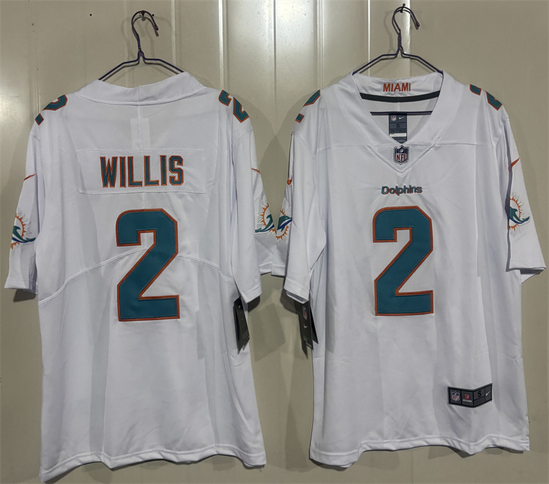 Men's Miami Dolphins #2 Malik Willis White 2026 Vapor Limited Stitched Football Jersey