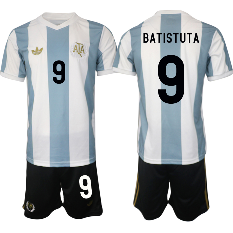 Men's Argentina #9 Gabriel Batistuta White/Blue 2024-25 50th Anniversary Home Soccer Jersey Suit Men's Argentina #9 Gabriel Batistuta White/Blue 2024-25 50th Anniversary Home Soccer Jersey Suit