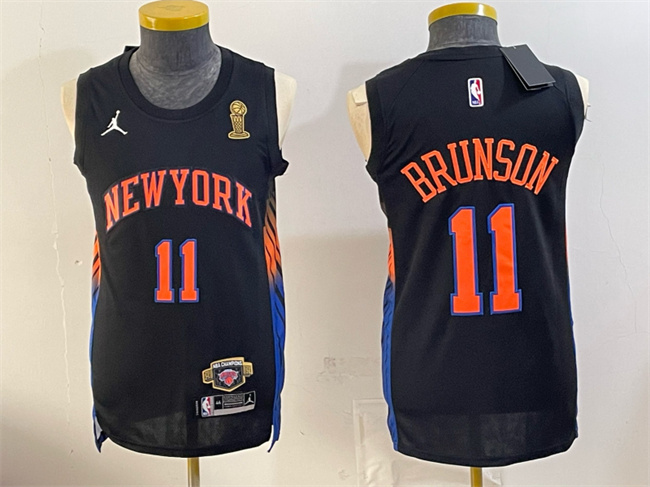 Men's New Yok Knicks #11 Jalen Brunson Black 2026 Finals Champions Patch Statement Edition Stitched Jersey Men's New Yok Knicks #11 Jalen Brunson Black 2026 Finals Champions Patch Statement Edition Stitched Jersey