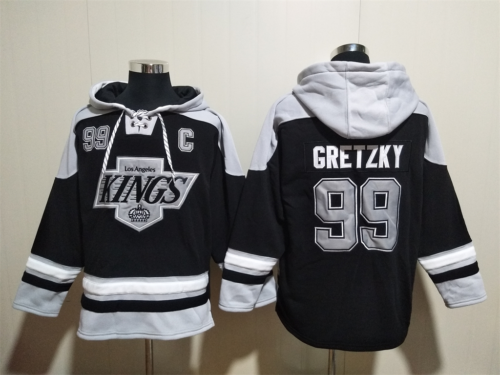 Men's Los Angeles Kings #99 Wayne Gretzky Black Ageless Must-Have Lace-Up Pullover Hoodie