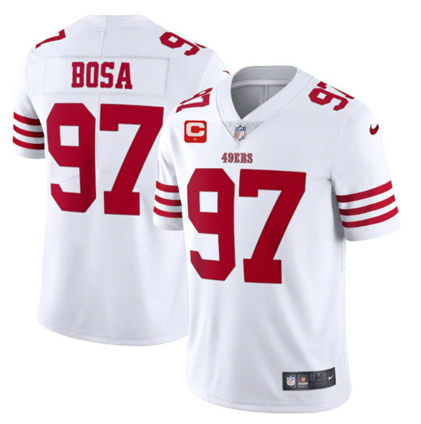 Men's San Francisco 49ers #97 Nike Bosa 2022 White With 1-star C Patch Vapor Untouchable Limited Stitched Football Jersey Men's San Francisco 49ers #97 Nike Bosa 2022 White With 1-star C Patch Vapor Untouchable Limited Stitched Football Jersey