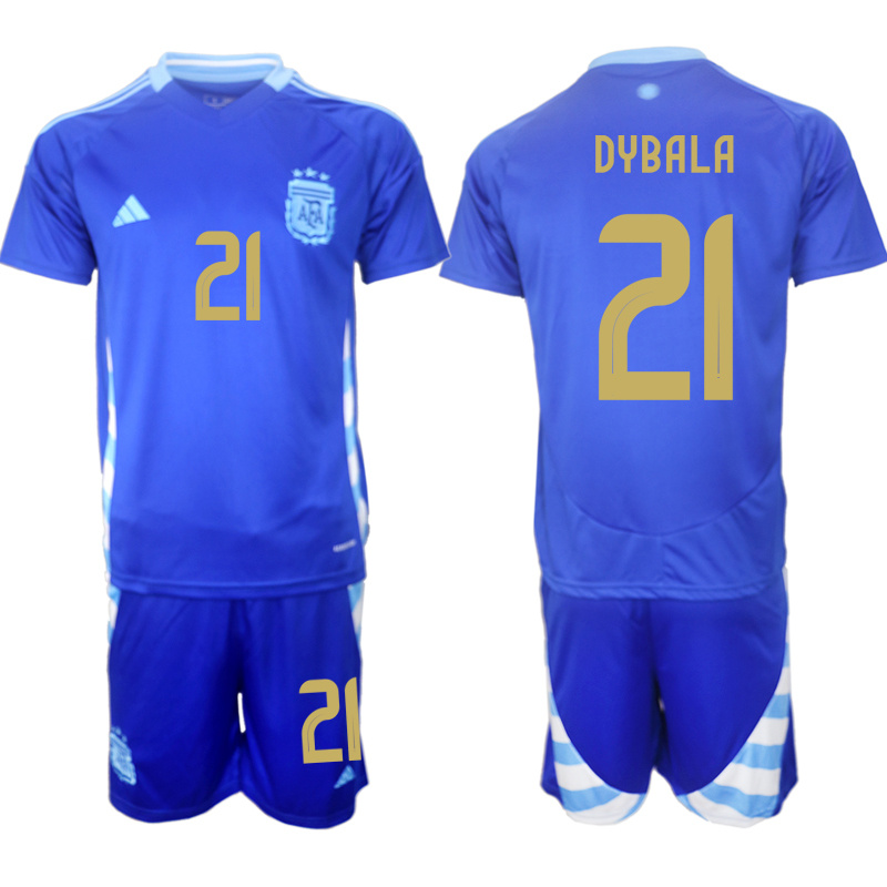 Men's Argentina #21 Dybala Blue 2024-25 Away SoccerJersey Suit Men's Argentina #21 Dybala Blue 2024-25 Away SoccerJersey Suit