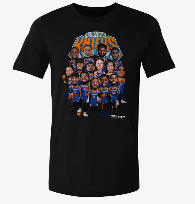 Men's New York Knicks Black 2026 Playoffs Caricature T-shirt Men's New York Knicks Black 2026 Playoffs Caricature T-shirt