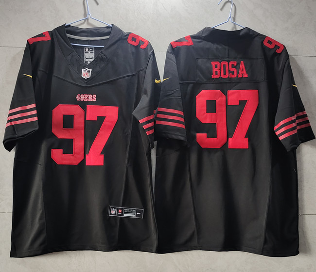 Men's San Francisco 49ers #97 Nick Bosa Black 2023 F.U.S.E. Vapor Untouchable Limited Stitched Football Jersey Men's San Francisco 49ers #97 Nick Bosa Black 2023 F.U.S.E. Vapor Untouchable Limited Stitched Football Jersey