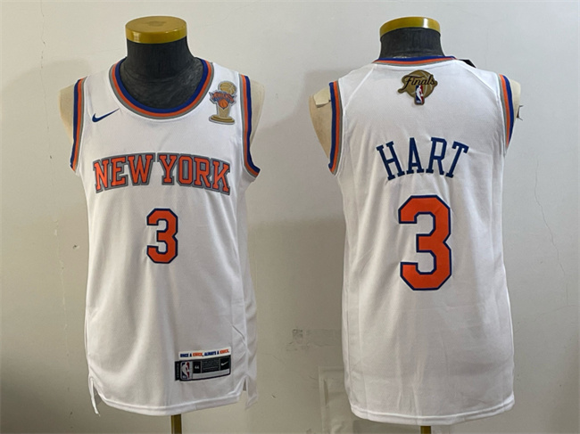 Men's New Yok Knicks #3 Josh Hart White 2026 Finals Patch & Finals Champions Patch Stitched Jersey Men's New Yok Knicks #3 Josh Hart White 2026 Finals Patch & Finals Champions Patch Stitched Jersey