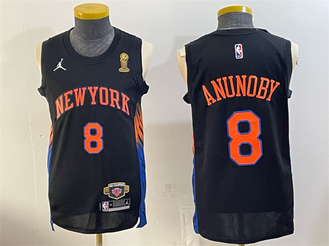 Men's New Yok Knicks #8 OG Anunoby Black 2026 Finals Champions Patch Statement Edition Stitched Jersey