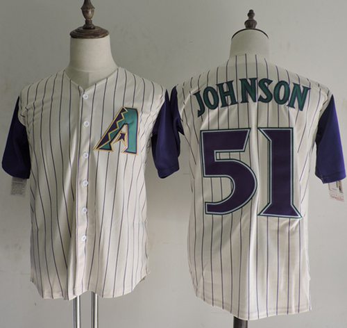 Mitchell And Ness Diamondbacks #51 Randy Johnson Cream Strip Throwback Stitched MLB Jersey Mitchell And Ness Diamondbacks #51 Randy Johnson Cream Strip Throwback Stitched MLB Jersey