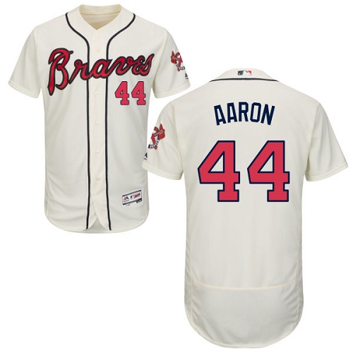 Braves #44 Hank Aaron Cream Flexbase Authentic Collection Stitched MLB Jersey Braves #44 Hank Aaron Cream Flexbase Authentic Collection Stitched MLB Jersey