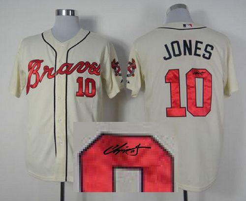 Braves #10 Chipper Jones Cream Cool Base Autographed Stitched MLB Jersey Braves #10 Chipper Jones Cream Cool Base Autographed Stitched MLB Jersey