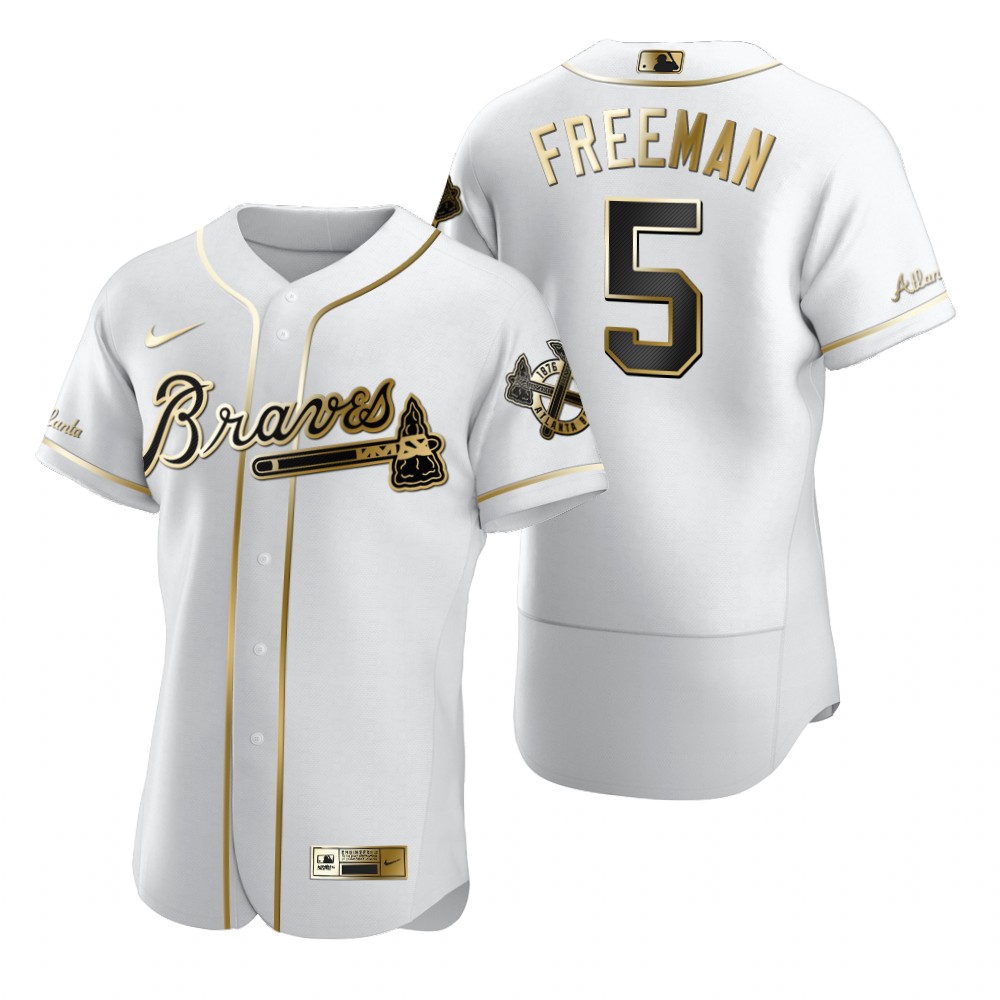 Atlanta Braves #5 Freddie Freeman White Nike Men's Authentic Golden Edition MLB Jersey Atlanta Braves #5 Freddie Freeman White Nike Men's Authentic Golden Edition MLB Jersey