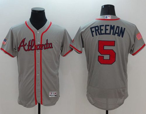 Braves #5 Freddie Freeman Grey Fashion Stars & Stripes Flexbase Authentic Stitched MLB Jersey Braves #5 Freddie Freeman Grey Fashion Stars & Stripes Flexbase Authentic Stitched MLB Jersey