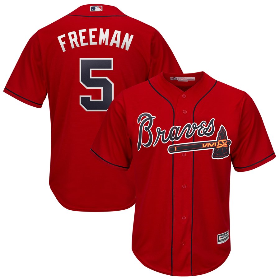 Atlanta Braves #5 Freddie Freeman Majestic 2019 Alternate Official Cool Base Player Jersey Scarlet Atlanta Braves #5 Freddie Freeman Majestic 2019 Alternate Official Cool Base Player Jersey Scarlet