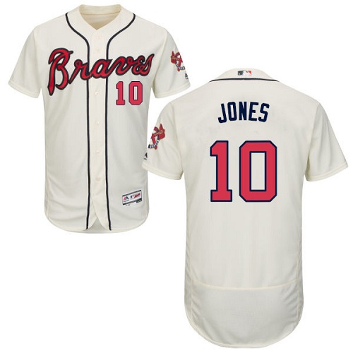 Braves #10 Chipper Jones Cream Flexbase Authentic Collection Stitched MLB Jersey Braves #10 Chipper Jones Cream Flexbase Authentic Collection Stitched MLB Jersey