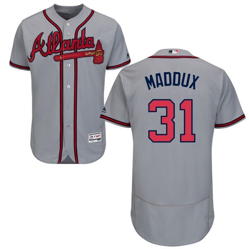Braves #31 Greg Maddux Grey Flexbase Authentic Collection Stitched MLB Jersey Braves #31 Greg Maddux Grey Flexbase Authentic Collection Stitched MLB Jersey