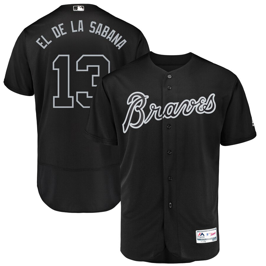 Atlanta Braves #13 Ronald Acuna Jr. El de la Sabana Majestic 2019 Players' Weekend Flex Base Authentic Player Jersey Black Atlanta Braves #13 Ronald Acuna Jr. El de la Sabana Majestic 2019 Players' Weekend Flex Base Authentic Player Jersey Black