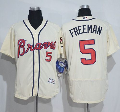 Braves #5 Freddie Freeman Cream Flexbase Authentic Collection Stitched MLB Jersey Braves #5 Freddie Freeman Cream Flexbase Authentic Collection Stitched MLB Jersey